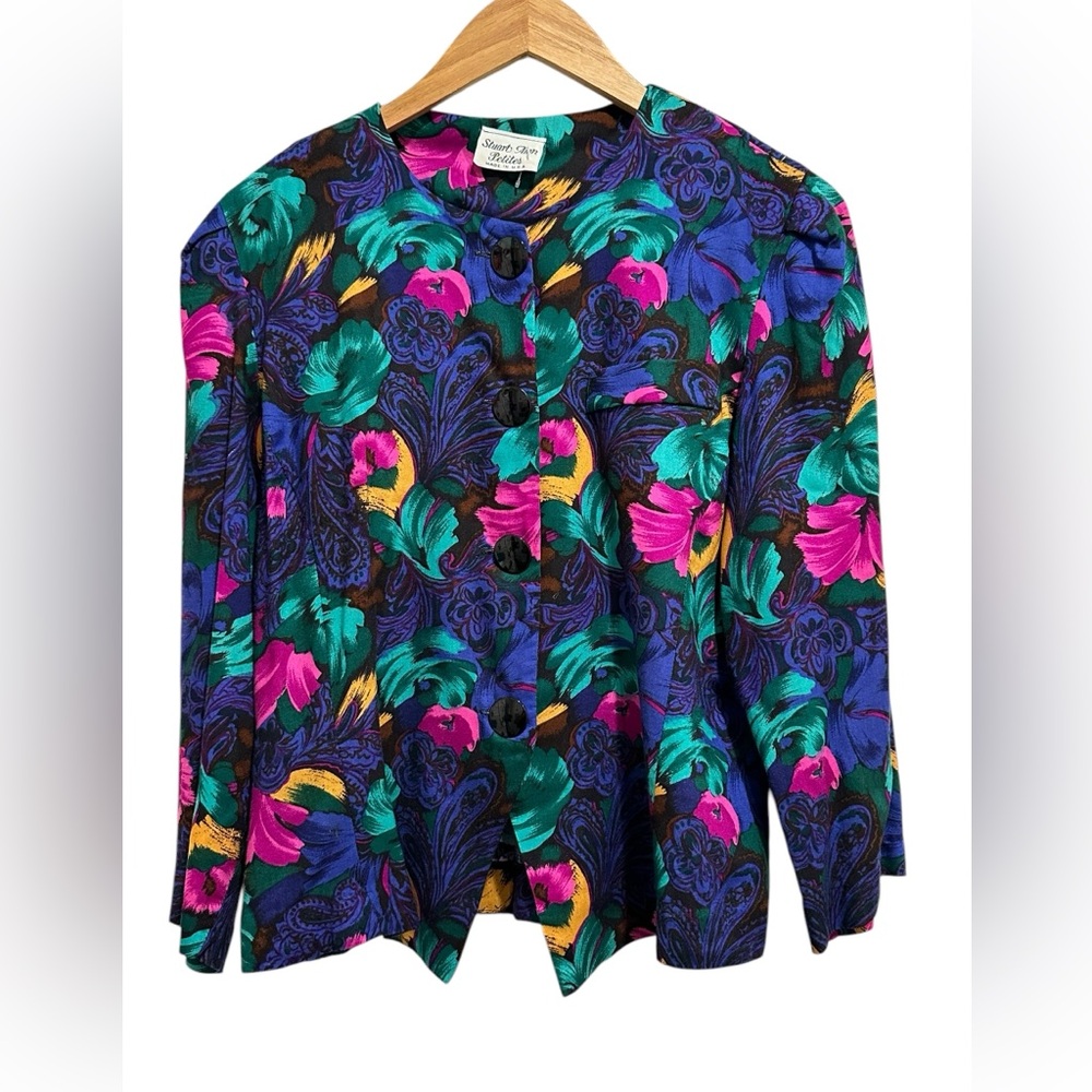 Vintage Stuart Alan Floral Blouse Blazer Jacket Size 12 Made In USA